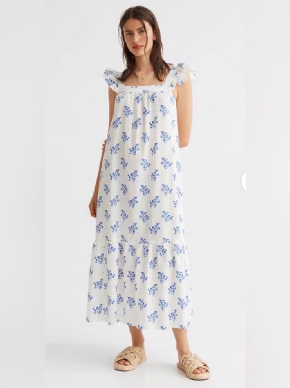 H&M Linen Blend Floral Maxi Dress – White/Blue – Size Medium - Picture 4 of 6